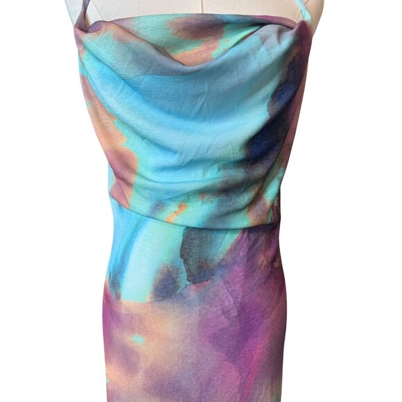 PrettyLittleThing Multicolor Maternity Abstract Print Cowl Neck Maxi Dress NWT - Picture 7 of 16